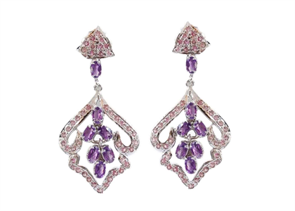 Rhodium Plated Gemstone Long Dangle Earring